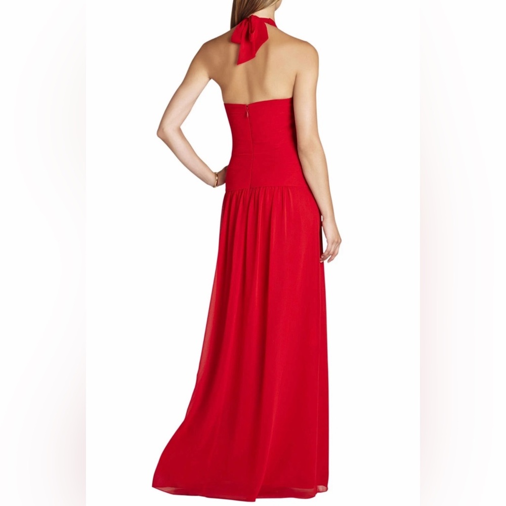 BCBGMAXAZRIA Selene Rouge Red Chiffon‎ Halter Maxi Dress Size 4 - Picture 2 of 9
